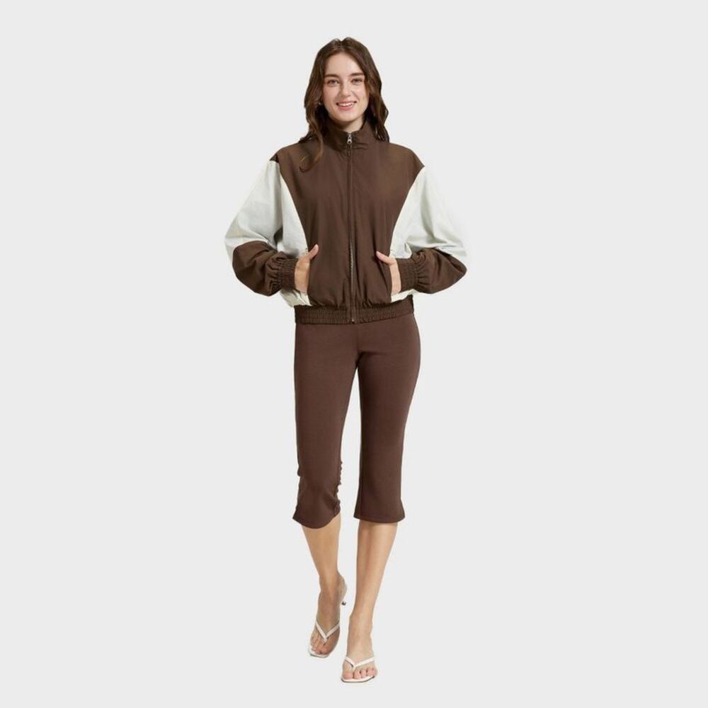 Women's Colorblock Front-Zip Track Jacket - A New Day Dark Brown XS